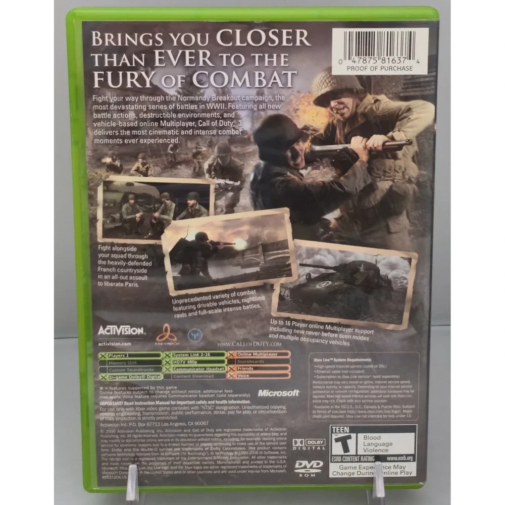 Call of Duty 3 - Microsoft Xbox 2006 - Case & Disc (No Manual) - Tested